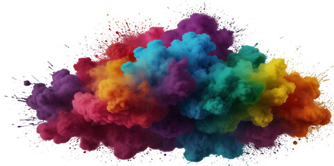 Vector abstract colorful rainbow holi paint and colorful cloud smoke powder explosion isolated on transparent wide panorama background.