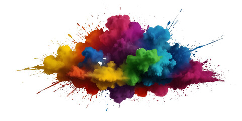 Colorful smoke rainbow painted holi fog festival background. Colorful rainbow paint color smoke cloud explosion isolated on transparent background.