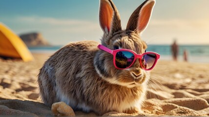 Summer fun: Bunny in shades chilling by the beach.