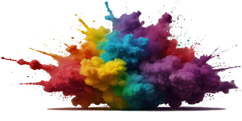 Vector colorful vibrant rainbow, smoke and cloud holi paint color powder explosion with bright colors isolated  on transparent background. Multicolored explosion of rainbow powder paint holi festival 