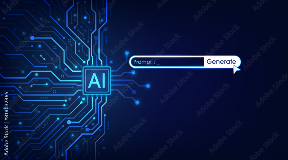 Aufkleber Generative Artificial intelligence technology concept. Generative bot for creating ideas. AI learning by command prompt for generate. Chat with AI. Futuristic abstract background. vector illustration.