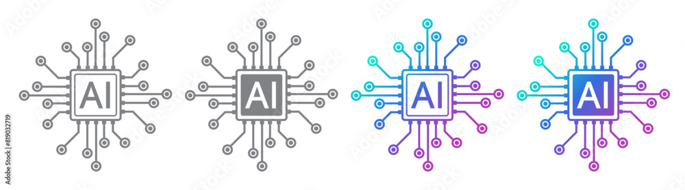 Poster AI Chipset icon. Artificial intelligence technology concept design, Machine learning and generated by chip, Vector illustration for web, UX and UI.