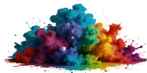 Vector abstract colorful rainbow holi paint and colorful cloud smoke powder explosion isolated on transparent wide panorama background.
