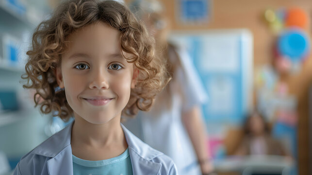 Photo realistic portrayal of a child at the pediatrician s office, showcasing the significance of regular health check ups and specialized care for kids | Pediatric care concept in