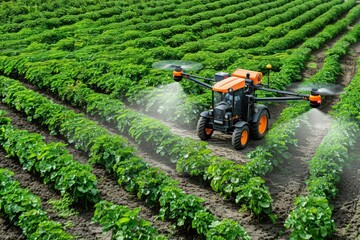 Drone farm technology with aerial innovation for smart farming help in precision unmanned remote sensing using stock photo business in agriculture aerial sensing