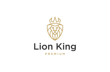 Lion king with line art style logo design template flat vector