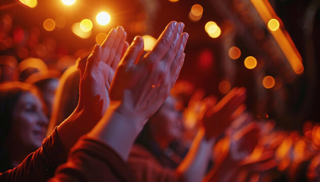 Depict The Enthusiasm Of Hands Clapping During A Performance Close Up, Focus On Motion  Whimsical  Composite  Theater Backdrop