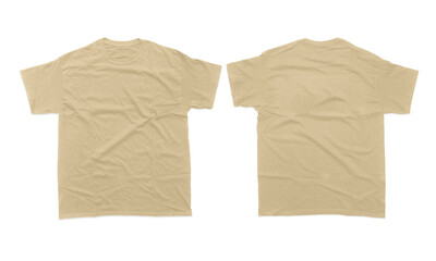 Front and Back Mockup of Cream Heavyweight Cotton Crew neck Short Sleeve T-Shirt for Design...