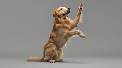 Isolated golden retriever giving a high five on a transparent background. Stock AI modern.