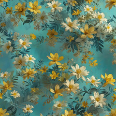 Surreal 3D Render of Matisse-Inspired Olive and Yellow Flowers on Cyan Background Gen AI