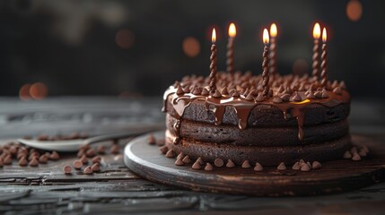 Creative design of a chocolate cake with candles, great for World Chocolate Day promotional materials and event flyers.