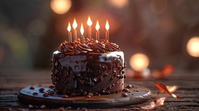 Creative design of a chocolate cake with candles, great for World Chocolate Day promotional materials and event flyers.