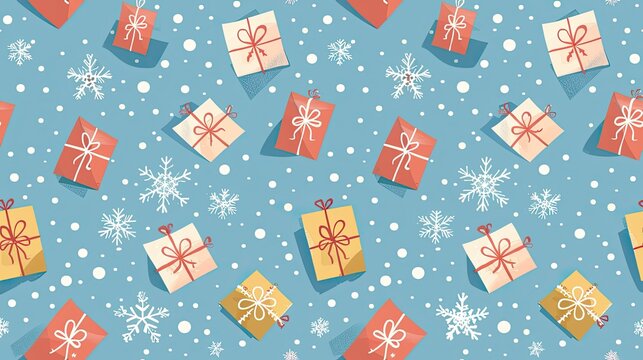 Seamless pattern with gift boxes and snowflakes
