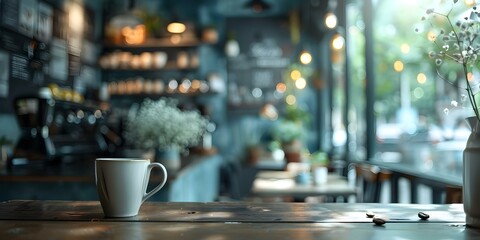 Captivating coffee shop photo with cozy setup and magical bokeh background. Concept Coffee Shop Vibes, Cozy Setup, Bokeh Background, Captivating Photos, Magical Atmosphere