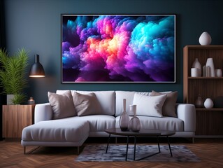 A vibrant wall art piece featuring an abstract explosion of colors, perfect for adding a dynamic and energetic touch to any room