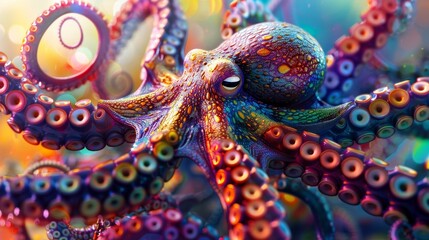 Fototapeta premium Painting of an octopus on a colored background, AI