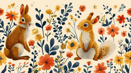 Obraz premium Squirrel surrounded by flowers
