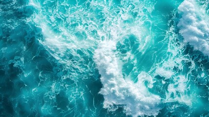 Captivating Aerial Perspective of Turquoise Ocean Waves and Foaming Splashes for Abstract Natural Background