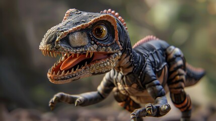 An adorable robotic dinosaur or lizard pet toy with a smile, drawn in 3D digitally and matte painted