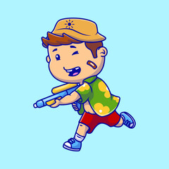 Cute Summer Boy Playing Water Shot Toy Cartoon Vector Icons Illustration. Flat Cartoon Concept. Suitable for any creative project.