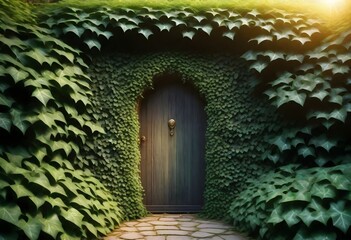 door in wall covered with leaves (131)