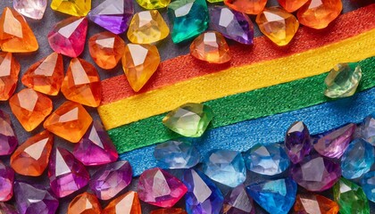 texture of gemstones in the colors of the lgbt flag, close up, pride month