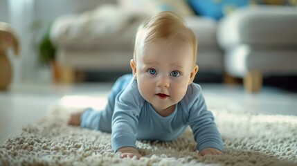 Fototapeta premium Crawling baby boy indoors