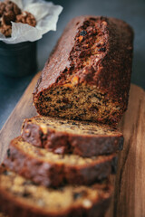 Beautiful homemade sweet bread at rustic table.