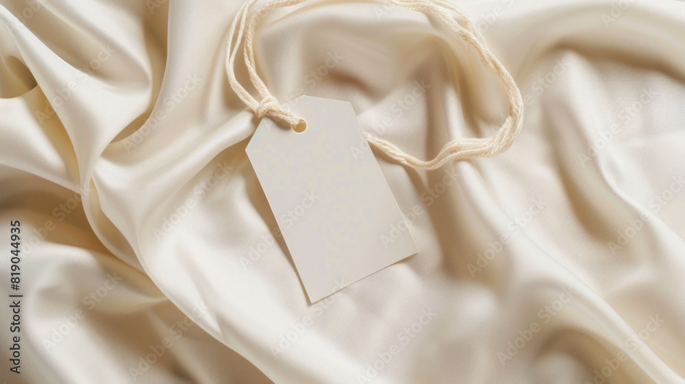 Sticker Cream Tag on the Cream dress. Cloth label tag Cream mockup