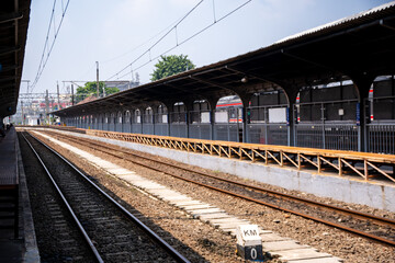 Railway of Commuter Line Train at Jakarta Kota Station. The KRL Train is one of the public transportation options in Jakarta. 