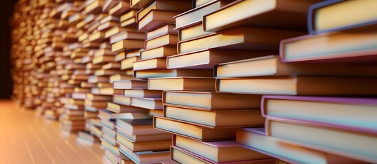 Elegant Asymmetric 3D Arrangement of Stacked Books on a Plain Background Representing Knowledge and Literary Pursuit