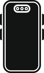 Modern smartphone icon in black with simple vector design for mobile technology and communication, featuring a flat screen, camera, and wireless connectivity. Ideal for web and app interface