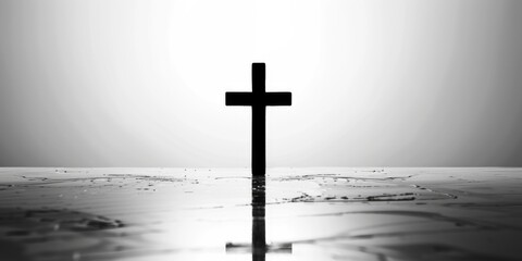 Cross silhouette on white background with copy space.
