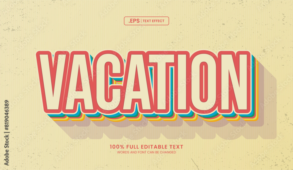 Poster editable text effect, retro vacation colorful style text effect