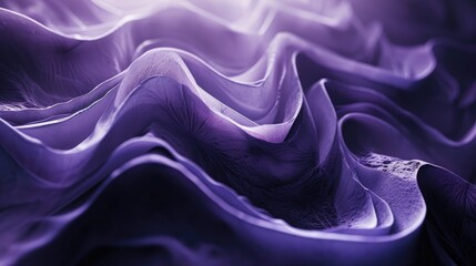 Obraz premium Luxuriously soft purple wavy ribbons with spiderwebs fiber texture surface on dark background. 3D abstract wallpaper background