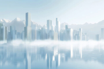 Virtual city skyline，Model of a city，Skyscrapers forming an uniform city
