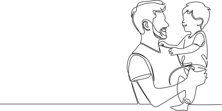 recommend clip art: continuous single line drawing of dad holding toddler on his arm, line art vector illustration