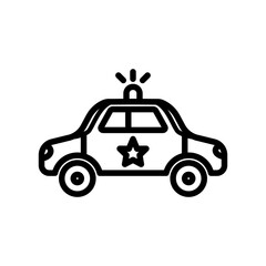 Police car line icon. Transportation icon. Vehicle icon isolated on white background. Transparent background, minimalist symbol. Vector images