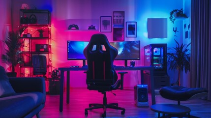 An eye-catching gaming room with vibrant RGB lights provides a dynamic and immersive atmosphere for gaming enthusiasts
