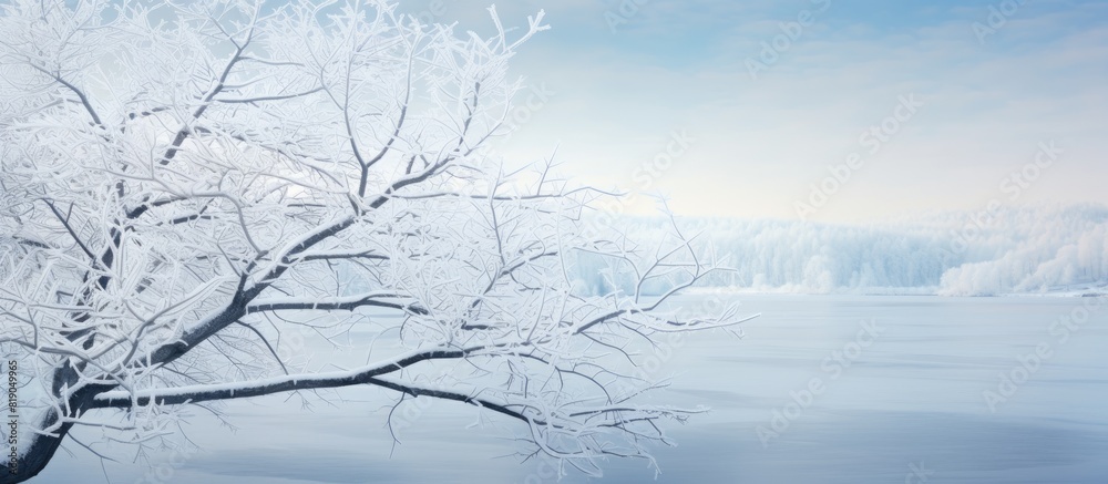 Poster tree branches with hoar frost. copy space available
