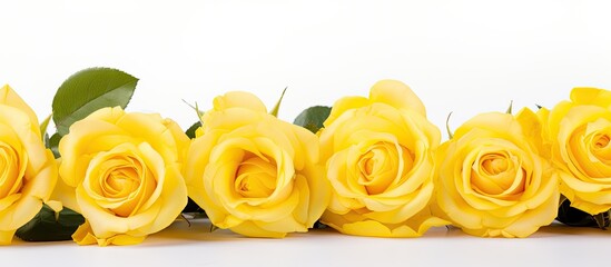 Yellow roses Bunch of flowers isolated on white background Great decoration for wedding invitation. copy space available