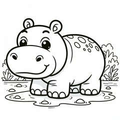 Obraz premium Adorable Hippopotamus Family Coloring Page for Kids