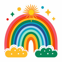 a rainbow with the sun on it and the word rainbow on the bottom.