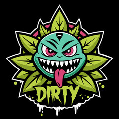 Obraz premium a cartoon drawing of a monster with a green face and a green spiky flower on it.