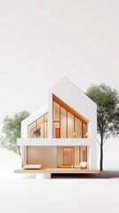 Vertical Image Of A 3D Illustration Of A House Model In The Craft Paper Cutout Style. 