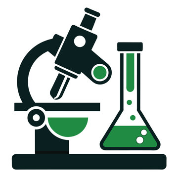 green microscope and flask science equipment clip art preview