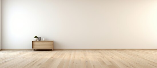 Beige oak floor and light wall for room background design The concept of a mockup of empty space in an apartment Free space for copy
