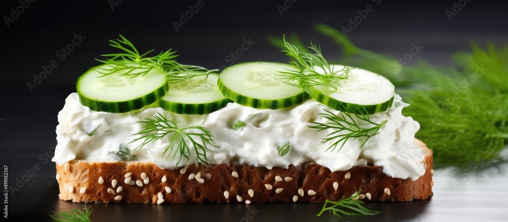 Poster sandwich with cottage cheese cucumber and dill copy space