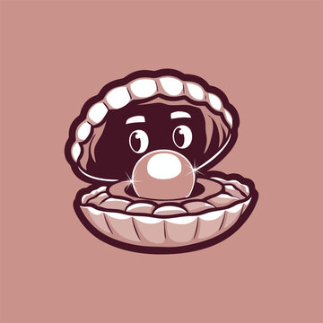 recommend clip art: A smiling character in a shell, resembling a pearl inside a clam with a brown background.