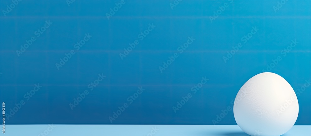 Poster white egg shell on bright blue background minimal easter concept. copy space available